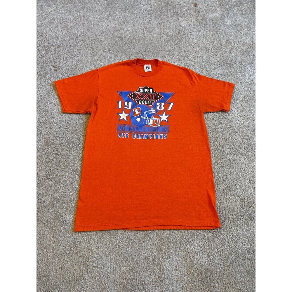 Vintage Denver Broncos 1987 AFC Champions Logo 7 Men’s T-Shirt Size XL